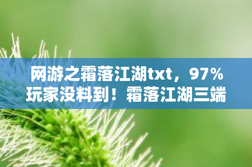 网游之霜落江湖txt，97%玩家没料到！霜落江湖三端实测，手机搓屏竟比主机手柄还丝滑？