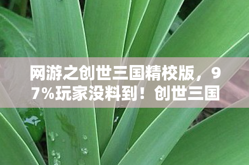 网游之创世三国精校版,97%玩家没料到!创世三国三端实测,手机端竟成最大赢家? 网游之创世三国精校版,97%玩家没料到!创世三国三端实测,手机端竟成最大赢家?