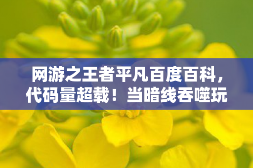 网游之王者平凡百度百科,代码量超载!当暗线吞噬玩家意识,这场网游让我头皮发麻 网游之王者平凡百度百科,代码量超载!当暗线吞噬玩家意识,这场网游让我头皮发麻