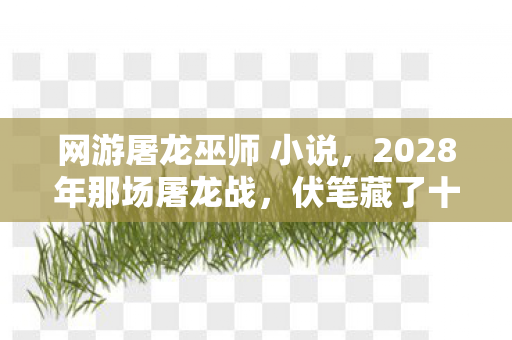 网游屠龙巫师 小说,2028年那场屠龙战,伏笔藏了十年,想起你时鼻子一酸 网游屠龙巫师 小说,2028年那场屠龙战,伏笔藏了十年,想起你时鼻子一酸