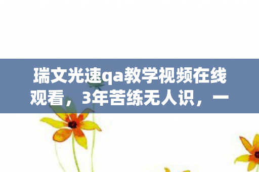 瑞文光速qa教学视频在线观看，3年苦练无人识，一朝光速QA惊天下！他是谁？