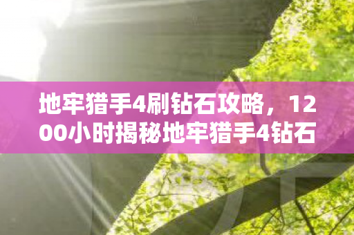 地牢猎手4刷钻石攻略，1200小时揭秘地牢猎手4钻石迷局，从狂欢到泪目的十年沉浮