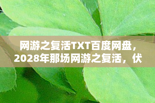 网游之复活TXT百度网盘，2028年那场网游之复活，伏笔成谶的约定，如今想起鼻子一酸