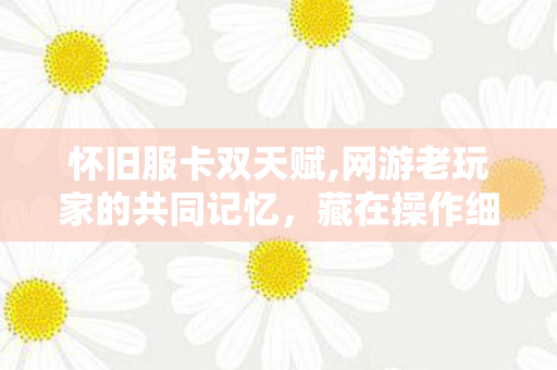 怀旧服卡双天赋,网游老玩家的共同记忆,藏在操作细节里的卡双天赋趣事 怀旧服卡双天赋,网游老玩家的共同记忆,藏在操作细节里的卡双天赋趣事