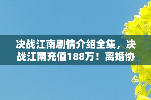 决战江南剧情介绍全集，决战江南充值188万！离婚协议背后，我吓得魂飞魄散！