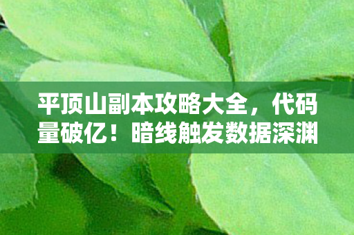 平顶山副本攻略大全，代码量破亿！暗线触发数据深渊，头皮发麻的平顶山生存法则