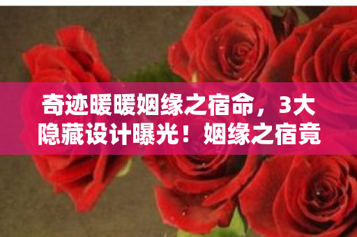奇迹暖暖姻缘之宿命，3大隐藏设计曝光！姻缘之宿竟藏着让百万玩家泪崩的真相？