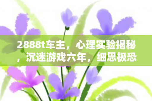 2888t车主,心理实验揭秘,沉迷游戏六年,细思极恐的自我麻醉真相 2888t车主,心理实验揭秘,沉迷游戏六年,细思极恐的自我麻醉真相