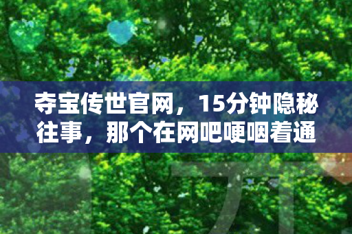 夺宝传世官网,15分钟隐秘往事,那个在网吧哽咽着通关的夺宝传世少年 夺宝传世官网,15分钟隐秘往事,那个在网吧哽咽着通关的夺宝传世少年