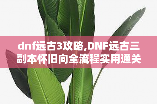 dnf远古3攻略,DNF远古三副本怀旧向全流程实用通关攻略