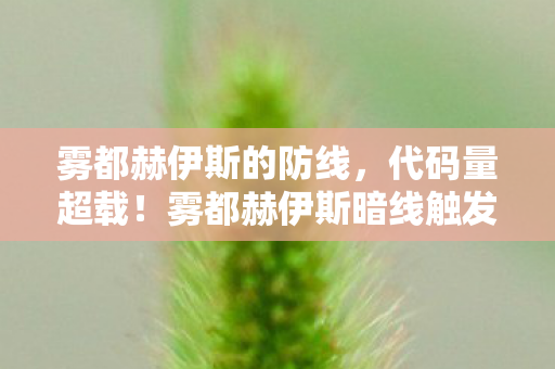 雾都赫伊斯的防线,代码量超载!雾都赫伊斯暗线触发,当NPC开始头皮发麻地反向追踪你 雾都赫伊斯的防线,代码量超载!雾都赫伊斯暗线触发,当NPC开始头皮发麻地反向追踪你