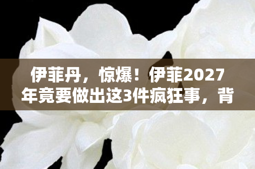 伊菲丹，惊爆！伊菲2027年竟要做出这3件疯狂事，背后真相让人窒息！